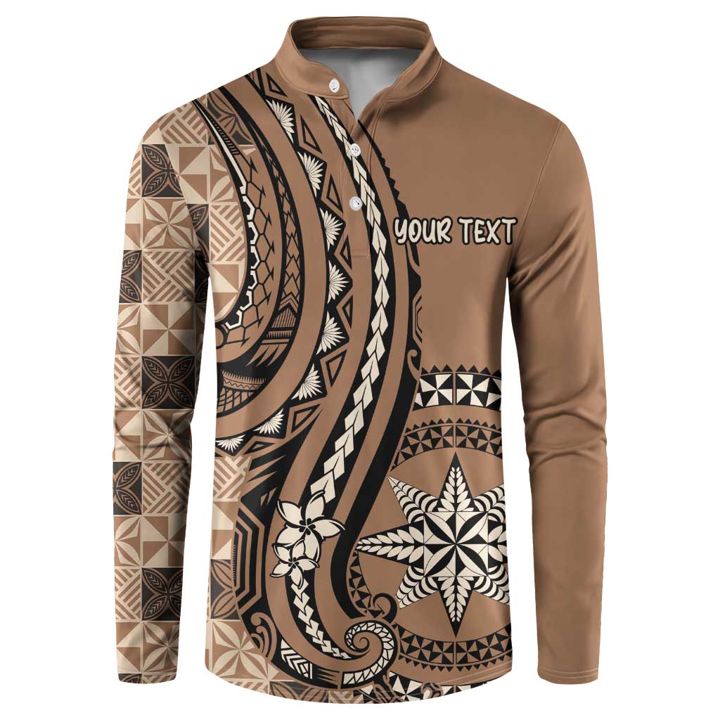 Personalized Tonga Ngatu Button Sweatshirt Vintage Brown Manulua Motifs