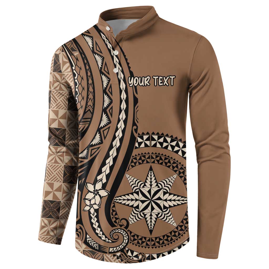 Personalized Tonga Ngatu Button Sweatshirt Vintage Brown Manulua Motifs