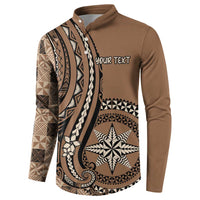 Personalized Tonga Ngatu Button Sweatshirt Vintage Brown Manulua Motifs