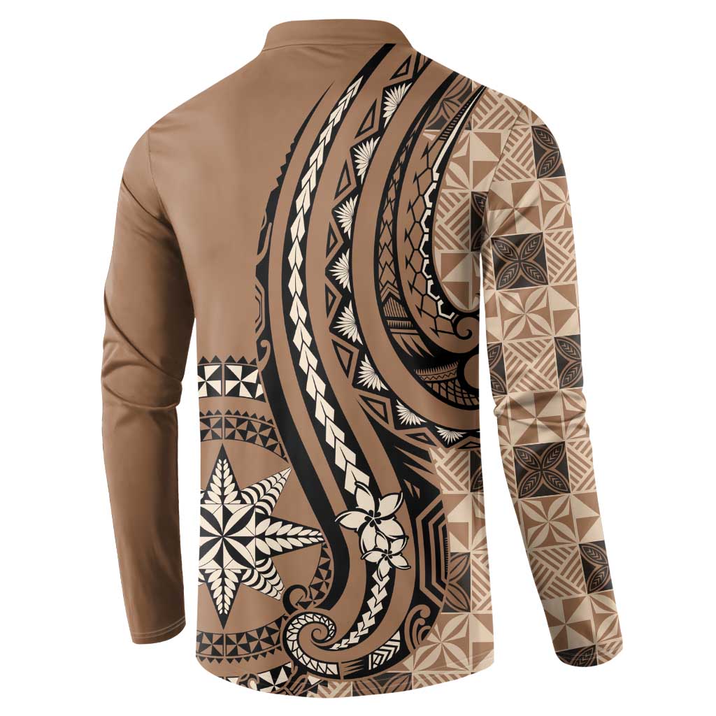 Personalized Tonga Ngatu Button Sweatshirt Vintage Brown Manulua Motifs