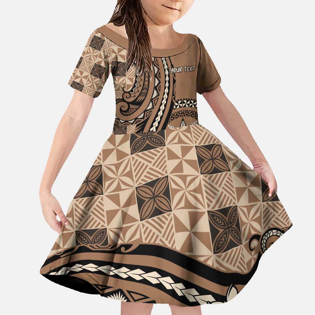 Personalized Tonga Ngatu Family Matching Long Sleeve Bodycon Dress and Hawaiian Shirt Vintage Brown Manulua Motifs