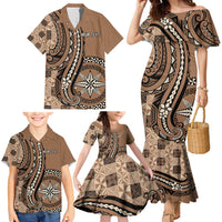 Personalized Tonga Ngatu Family Matching Mermaid Dress and Hawaiian Shirt Vintage Brown Manulua Motifs