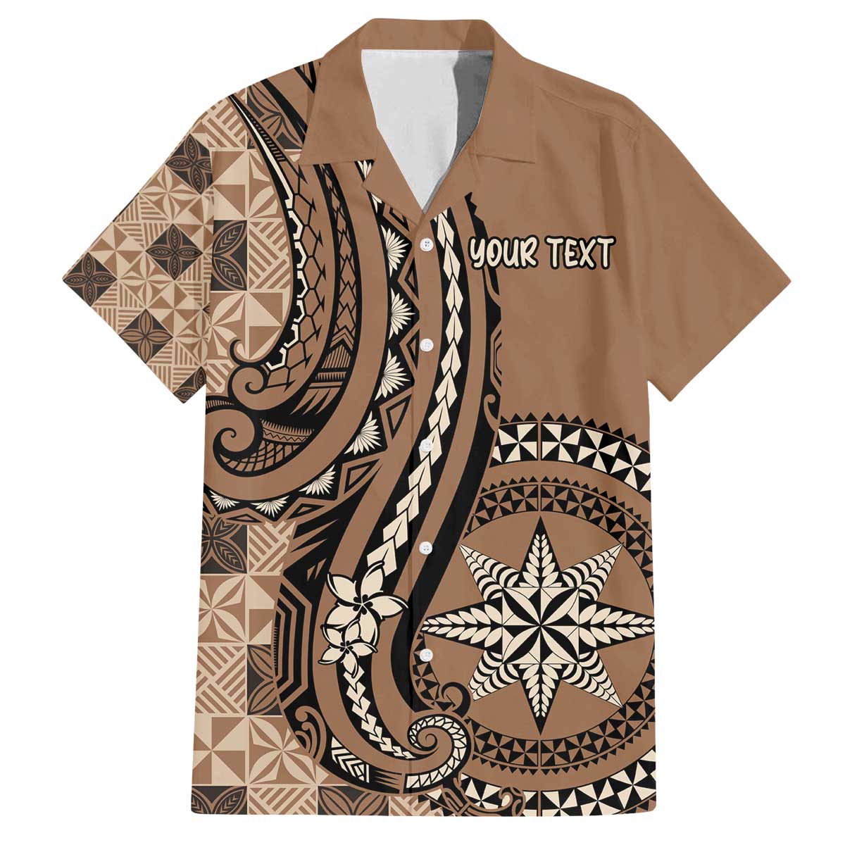 Personalized Tonga Ngatu Family Matching Off The Shoulder Long Sleeve Dress and Hawaiian Shirt Vintage Brown Manulua Motifs