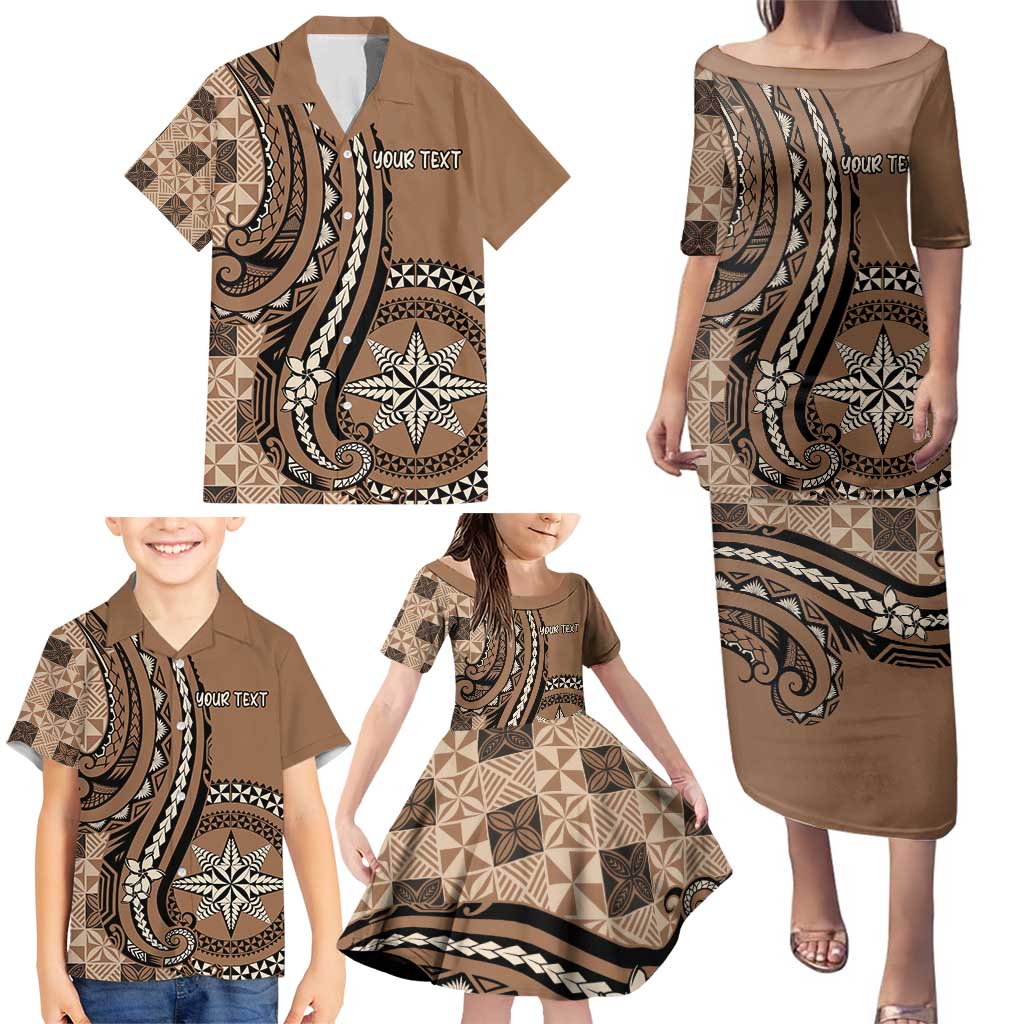 Personalized Tonga Ngatu Family Matching Puletasi and Hawaiian Shirt Vintage Brown Manulua Motifs