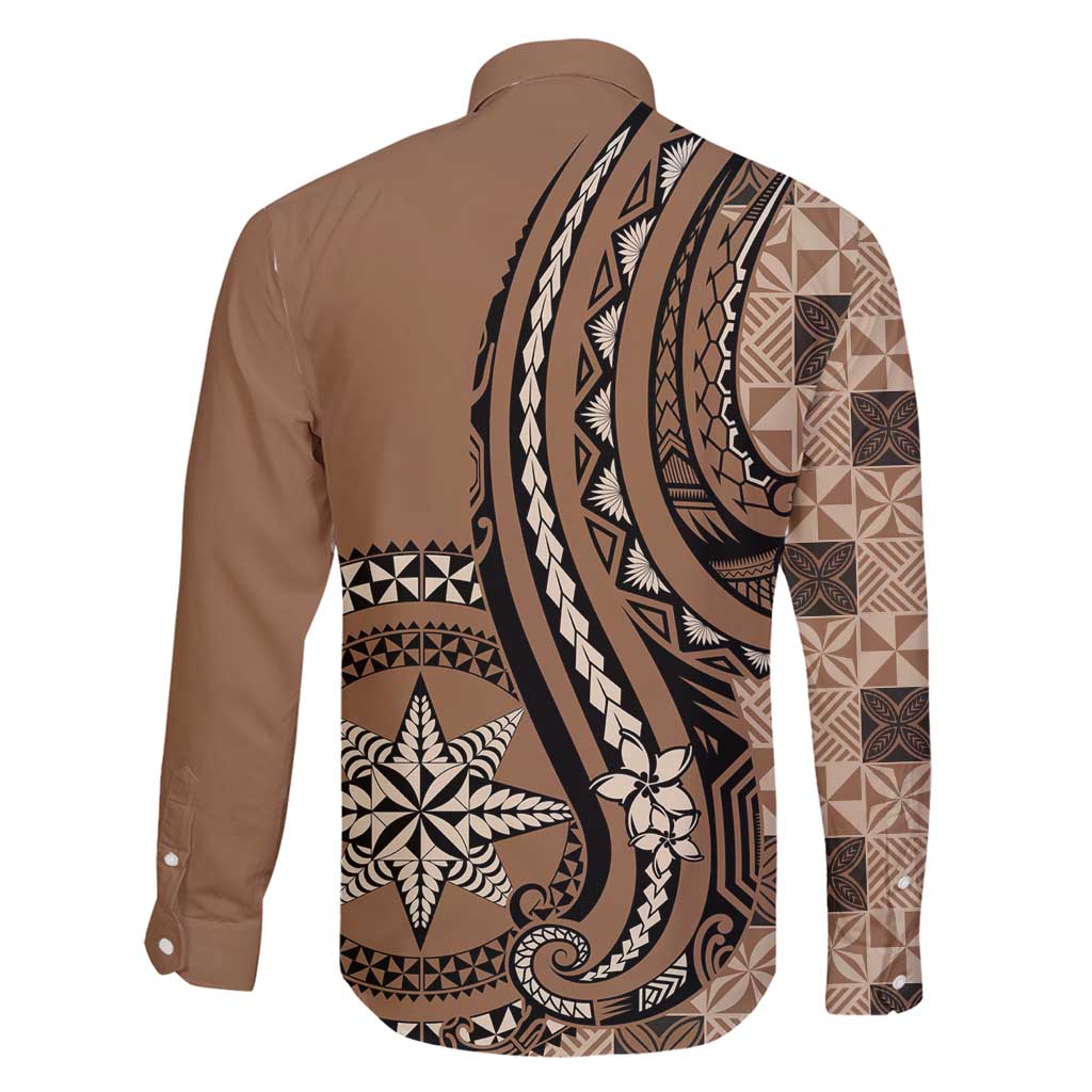 Personalized Tonga Ngatu Family Matching Puletasi and Hawaiian Shirt Vintage Brown Manulua Motifs