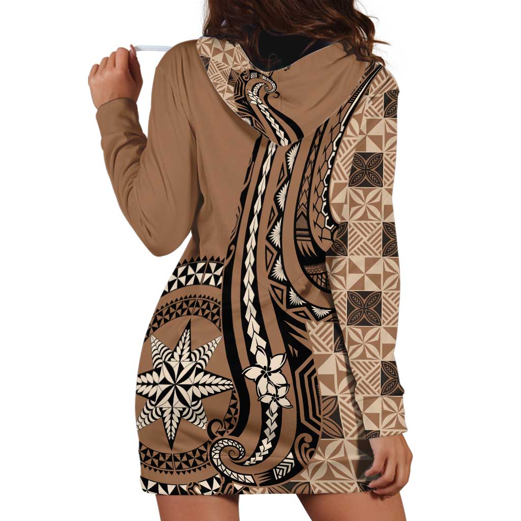 Personalized Tonga Ngatu Hoodie Dress Vintage Brown Manulua Motifs