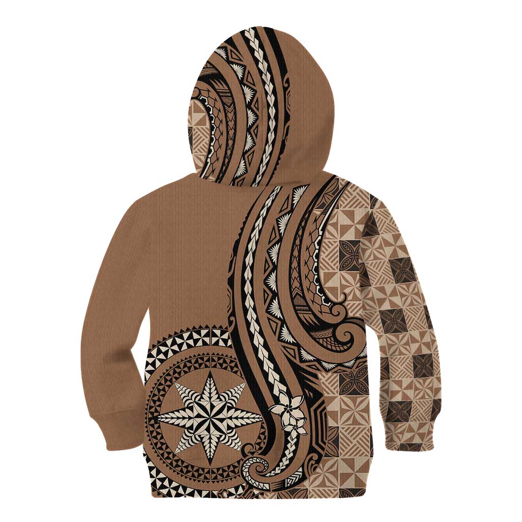 Personalized Tonga Ngatu Kid Hoodie Vintage Brown Manulua Motifs
