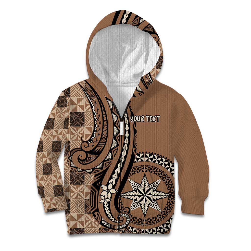 Personalized Tonga Ngatu Kid Hoodie Vintage Brown Manulua Motifs