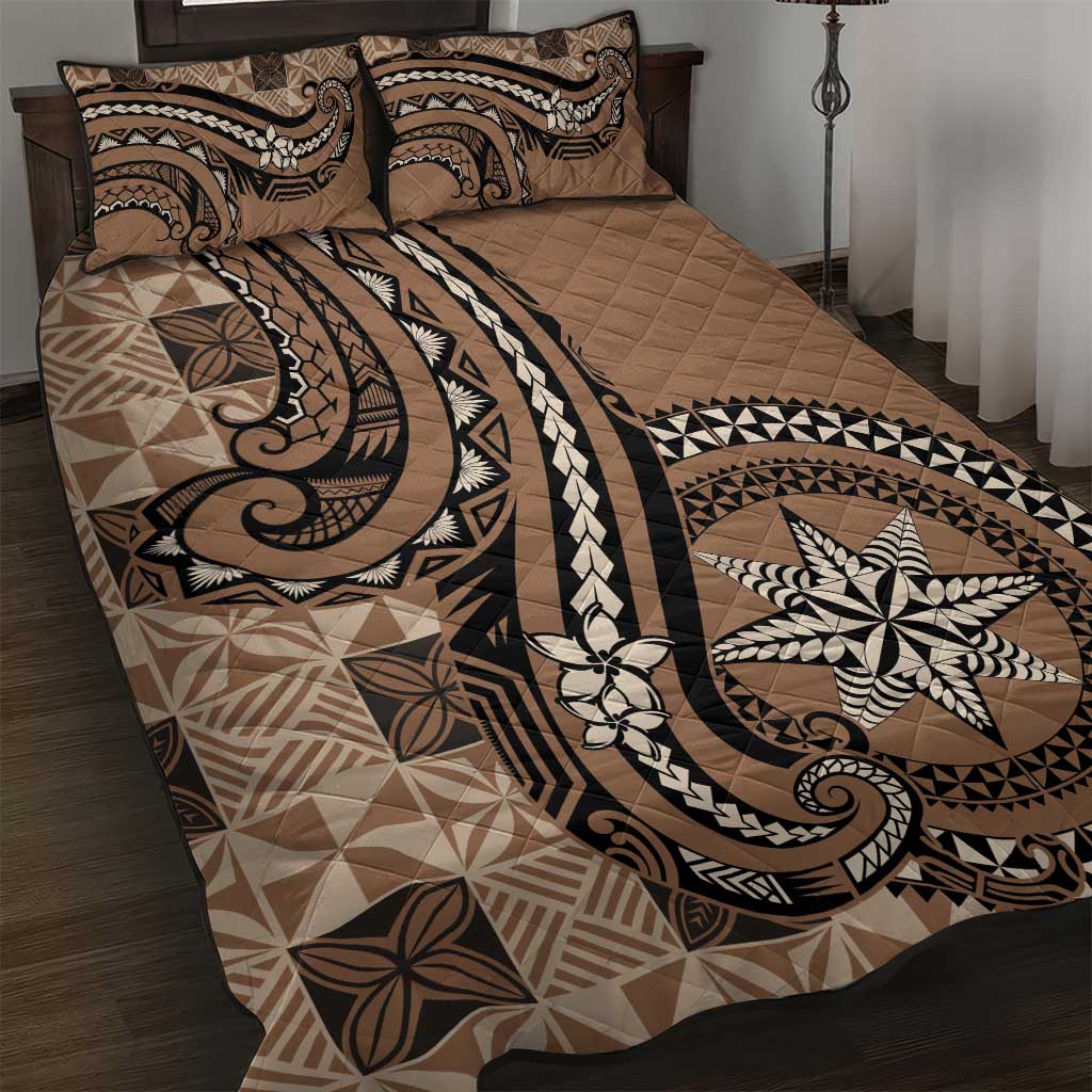 Tonga Ngatu Quilt Bed Set Vintage Brown Manulua Motifs LT7 Brown - Polynesian Pride