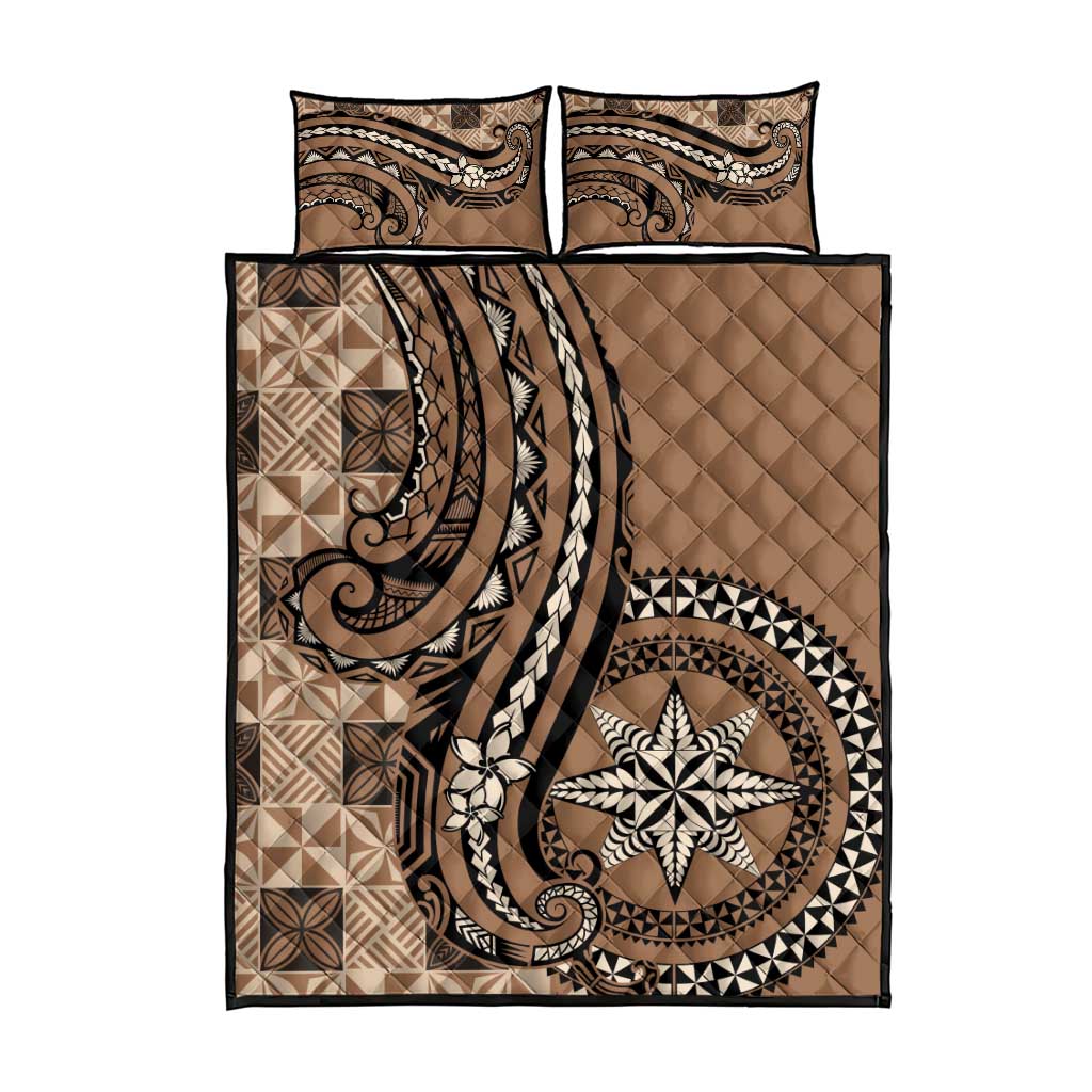 Tonga Ngatu Quilt Bed Set Vintage Brown Manulua Motifs LT7 - Polynesian Pride