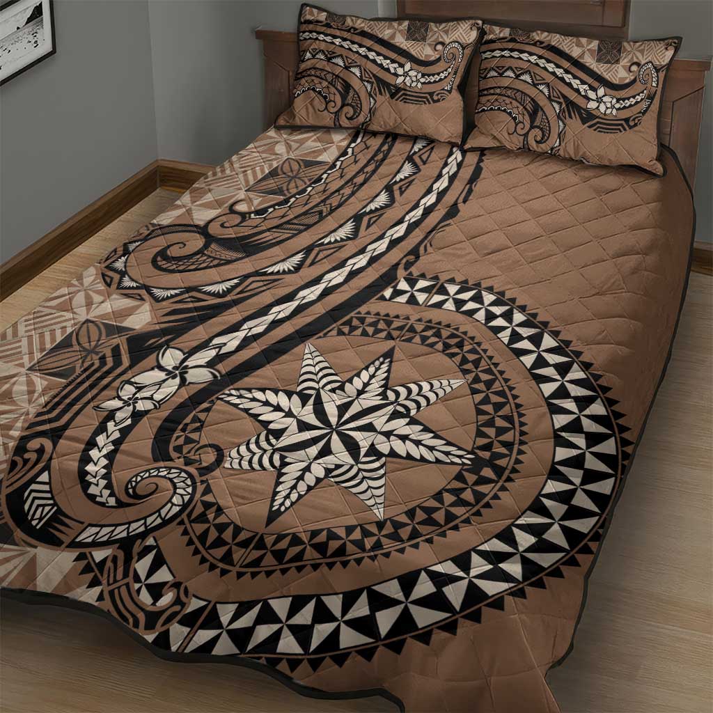 Tonga Ngatu Quilt Bed Set Vintage Brown Manulua Motifs LT7 - Polynesian Pride