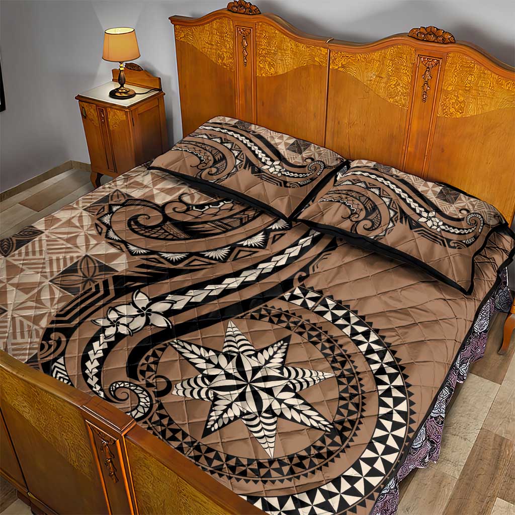 Tonga Ngatu Quilt Bed Set Vintage Brown Manulua Motifs LT7 - Polynesian Pride