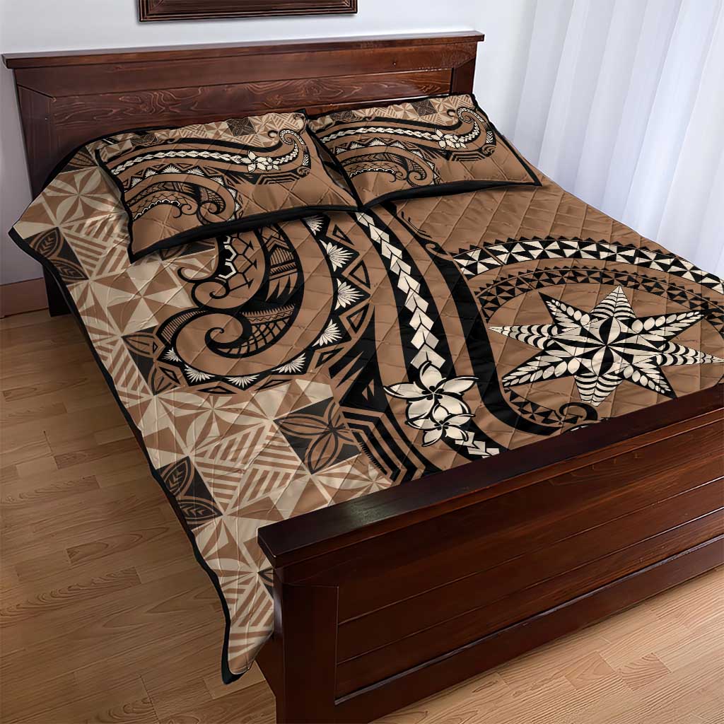 Tonga Ngatu Quilt Bed Set Vintage Brown Manulua Motifs LT7 - Polynesian Pride