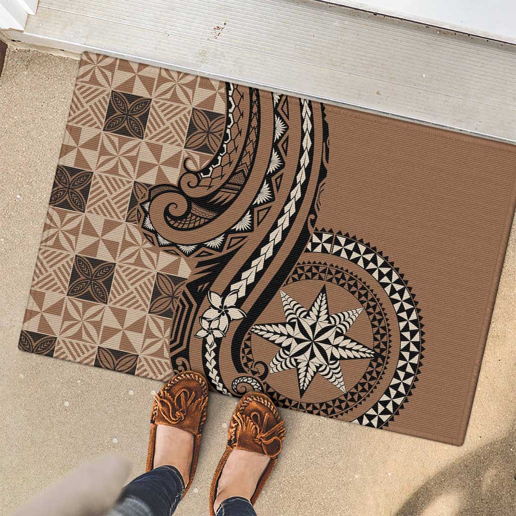 Tonga Ngatu Rubber Doormat Vintage Brown Manulua Motifs