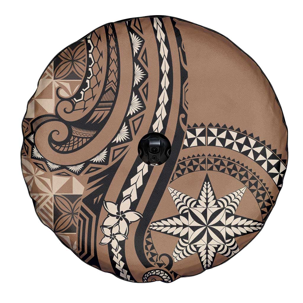 Tonga Ngatu Spare Tire Cover Vintage Brown Manulua Motifs