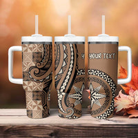 Personalized Tonga Ngatu Tumbler With Handle Vintage Brown Manulua Motifs