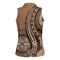 Personalized Tonga Ngatu Women Sleeveless Polo Shirt Vintage Brown Manulua Motifs LT7 - Polynesian Pride