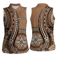 Personalized Tonga Ngatu Women Sleeveless Polo Shirt Vintage Brown Manulua Motifs LT7 - Polynesian Pride
