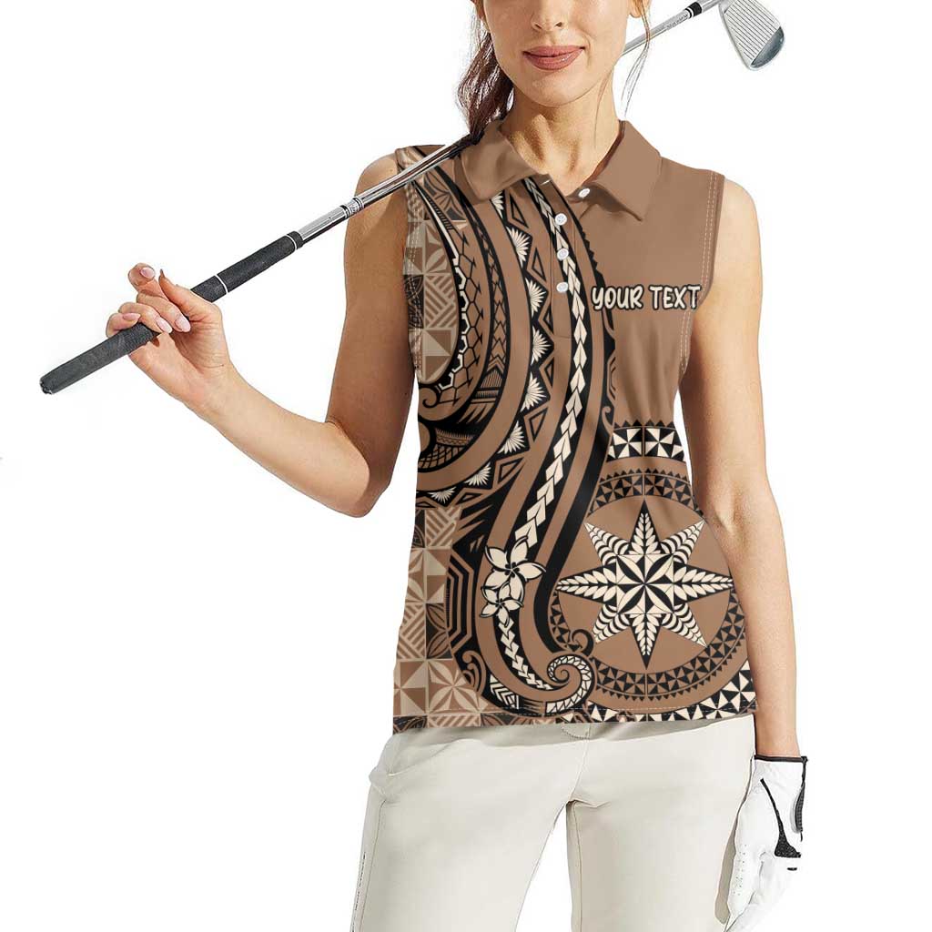 Personalized Tonga Ngatu Women Sleeveless Polo Shirt Vintage Brown Manulua Motifs LT7 - Polynesian Pride