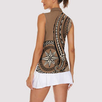 Personalized Tonga Ngatu Women Sleeveless Polo Shirt Vintage Brown Manulua Motifs LT7 - Polynesian Pride