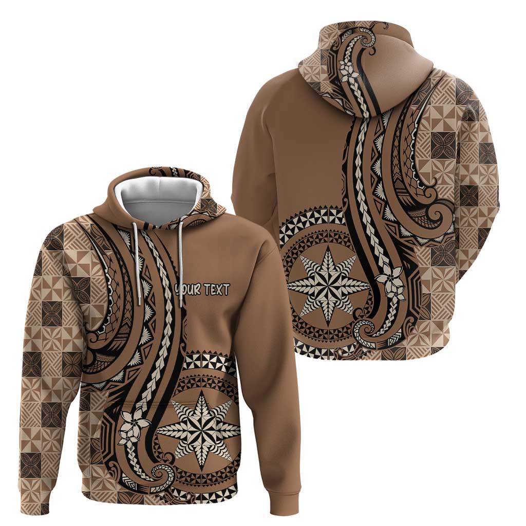 Personalized Tonga Ngatu Zip Hoodie Vintage Brown Manulua Motifs