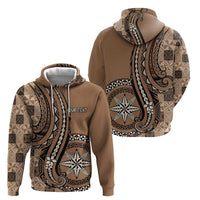 Personalized Tonga Ngatu Zip Hoodie Vintage Brown Manulua Motifs