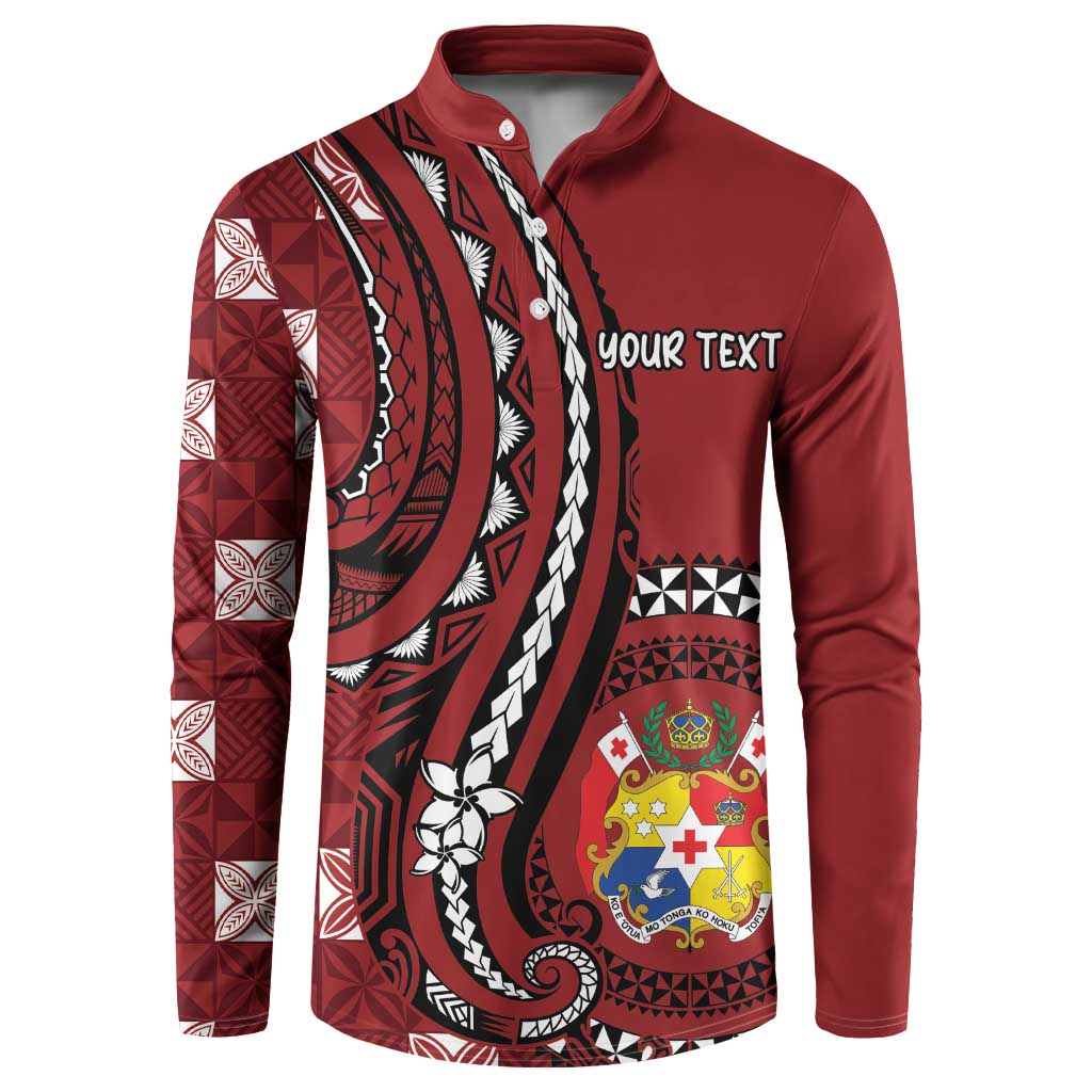 Personalized Tonga Ngatu Button Sweatshirt Iconic Red Manulua Motifs