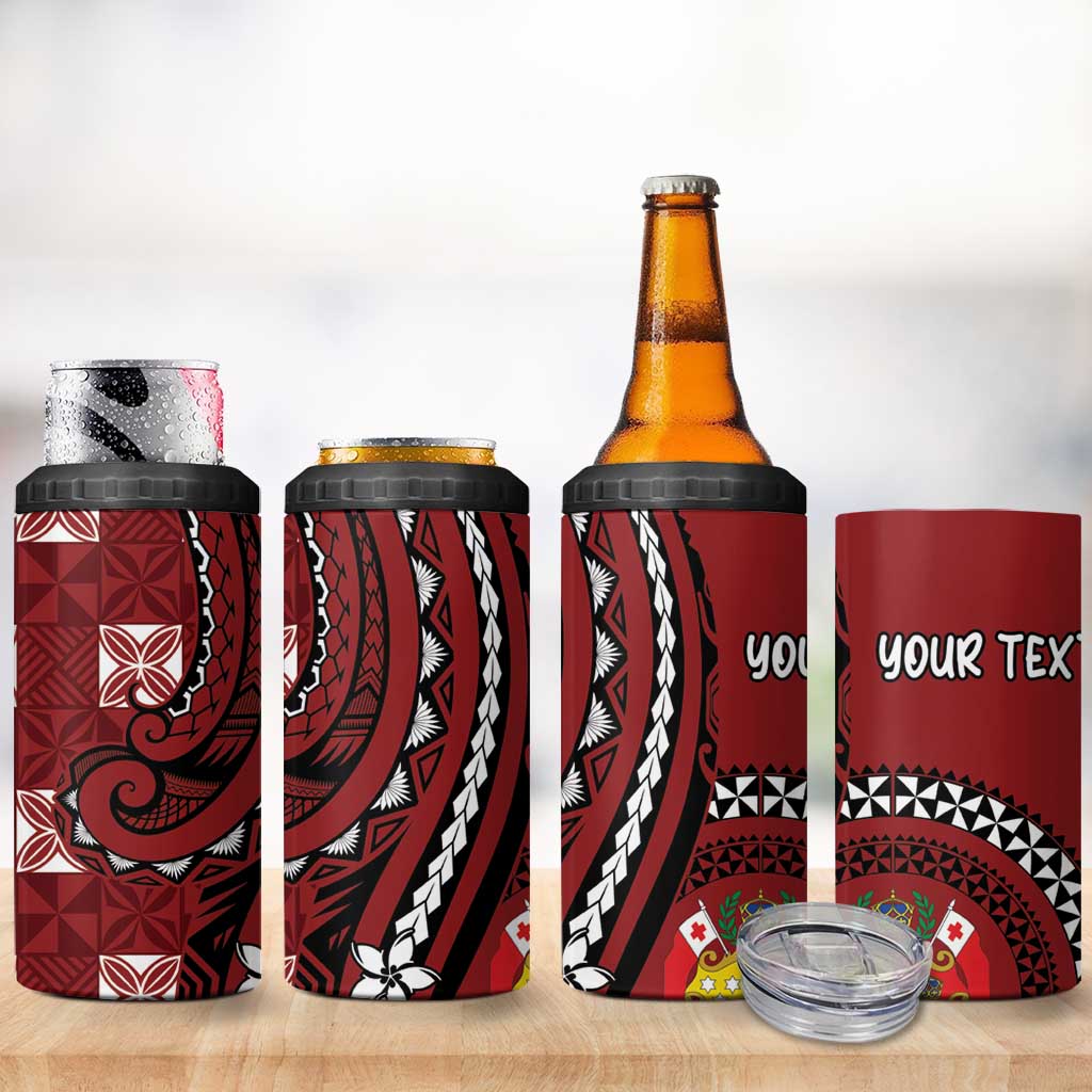 Personalized Tonga Ngatu 4 in 1 Can Cooler Tumbler Iconic Red Manulua Motifs