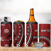Personalized Tonga Ngatu 4 in 1 Can Cooler Tumbler Iconic Red Manulua Motifs