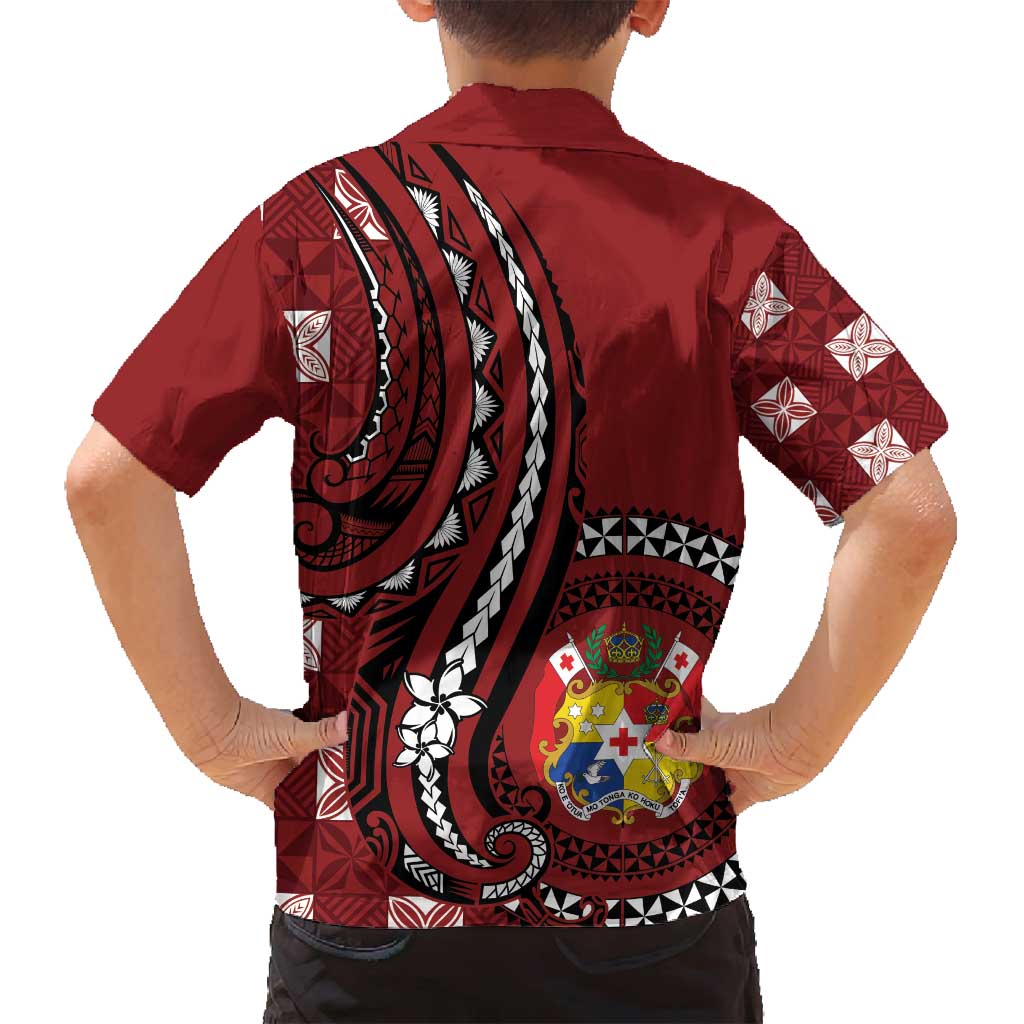 Personalized Tonga Ngatu Family Matching Long Sleeve Bodycon Dress and Hawaiian Shirt Iconic Red Manulua Motifs