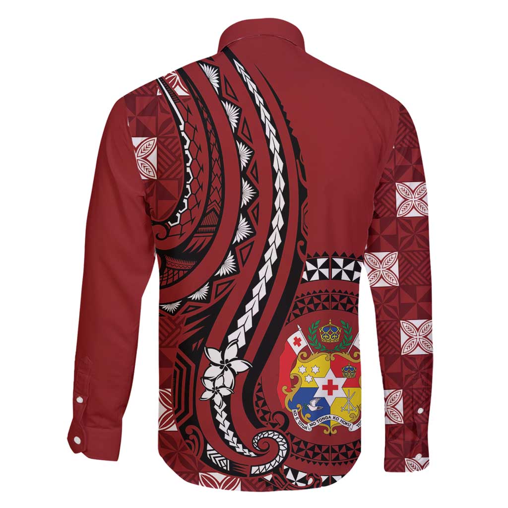 Personalized Tonga Ngatu Family Matching Long Sleeve Bodycon Dress and Hawaiian Shirt Iconic Red Manulua Motifs