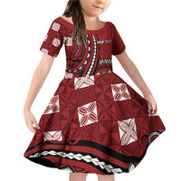 Personalized Tonga Ngatu Family Matching Off Shoulder Short Dress and Hawaiian Shirt Iconic Red Manulua Motifs