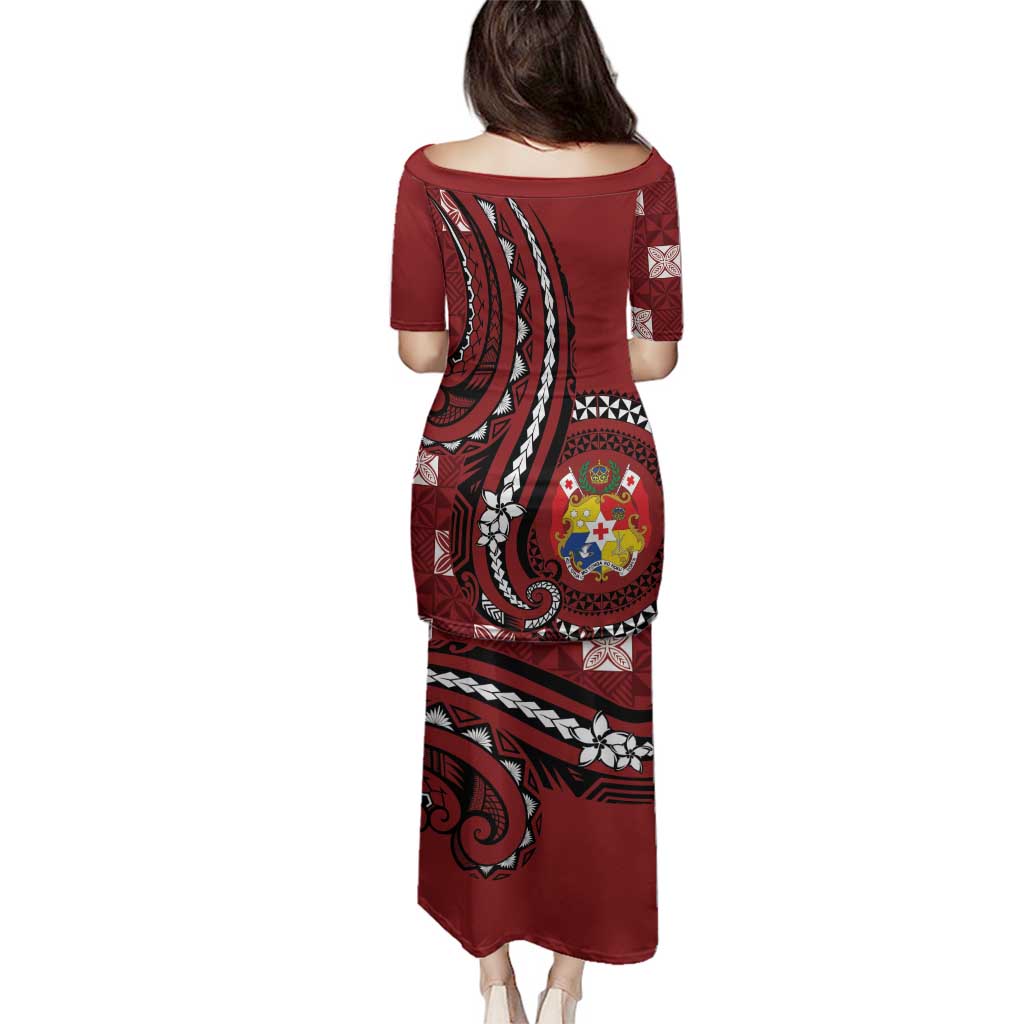 Personalized Tonga Ngatu Family Matching Puletasi and Hawaiian Shirt Iconic Red Manulua Motifs