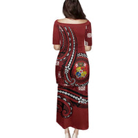 Personalized Tonga Ngatu Family Matching Puletasi and Hawaiian Shirt Iconic Red Manulua Motifs