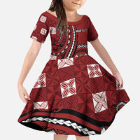 Personalized Tonga Ngatu Family Matching Short Sleeve Bodycon Dress and Hawaiian Shirt Iconic Red Manulua Motifs