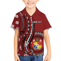Personalized Tonga Ngatu Family Matching Short Sleeve Bodycon Dress and Hawaiian Shirt Iconic Red Manulua Motifs