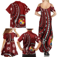 Personalized Tonga Ngatu Family Matching Summer Maxi Dress and Hawaiian Shirt Iconic Red Manulua Motifs