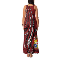 Personalized Tonga Ngatu Family Matching Tank Maxi Dress and Hawaiian Shirt Iconic Red Manulua Motifs