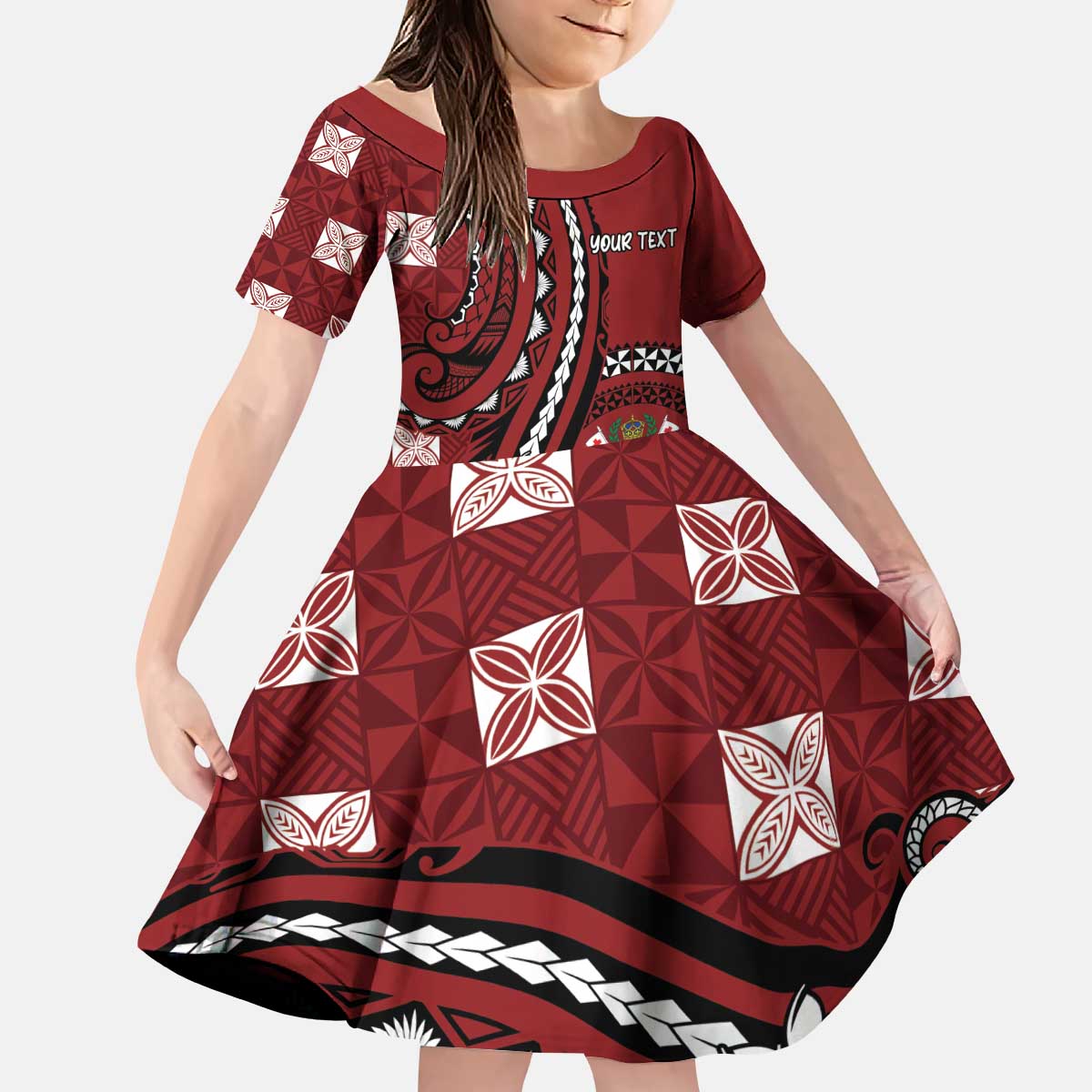 Personalized Tonga Ngatu Kid Short Sleeve Dress Iconic Red Manulua Motifs