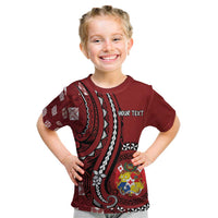 Personalized Tonga Ngatu Kid T Shirt Iconic Red Manulua Motifs