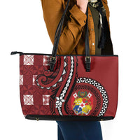Tonga Ngatu Leather Tote Bag Iconic Red Manulua Motifs