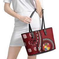 Tonga Ngatu Leather Tote Bag Iconic Red Manulua Motifs