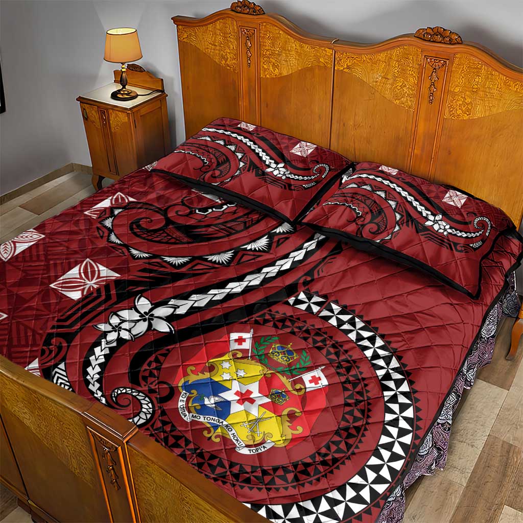 Tonga Ngatu Quilt Bed Set Iconic Red Manulua Motifs LT7 - Polynesian Pride