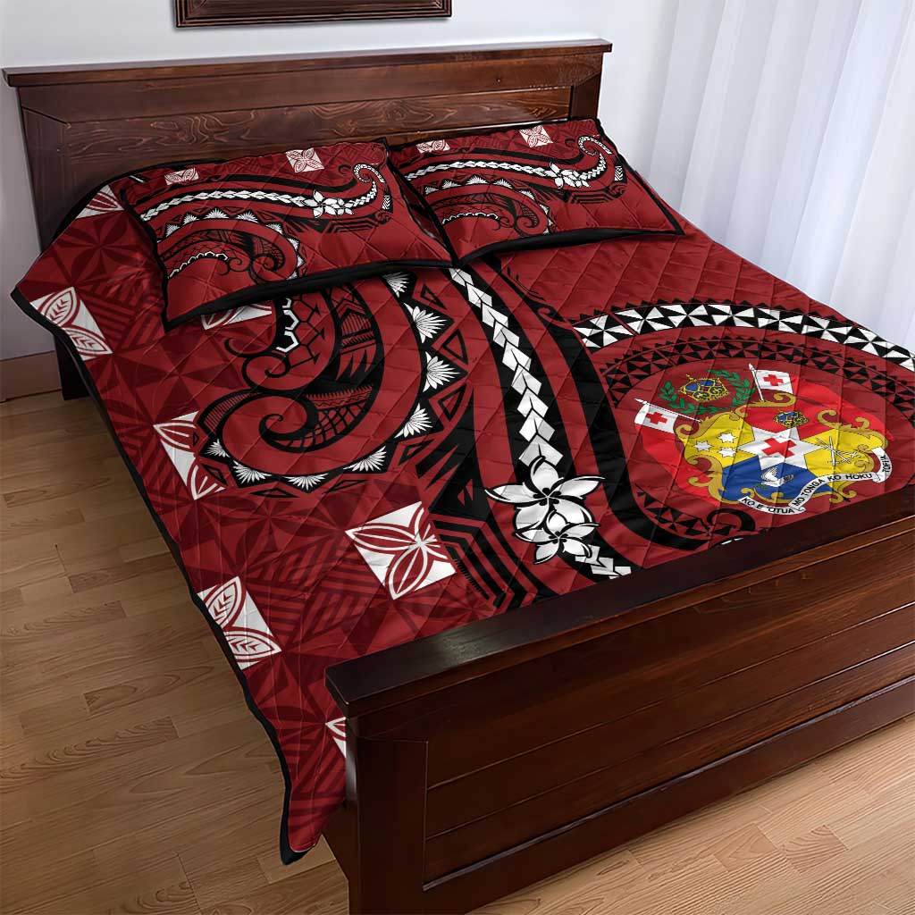 Tonga Ngatu Quilt Bed Set Iconic Red Manulua Motifs LT7 - Polynesian Pride