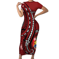 Personalized Tonga Ngatu Short Sleeve Bodycon Dress Iconic Red Manulua Motifs