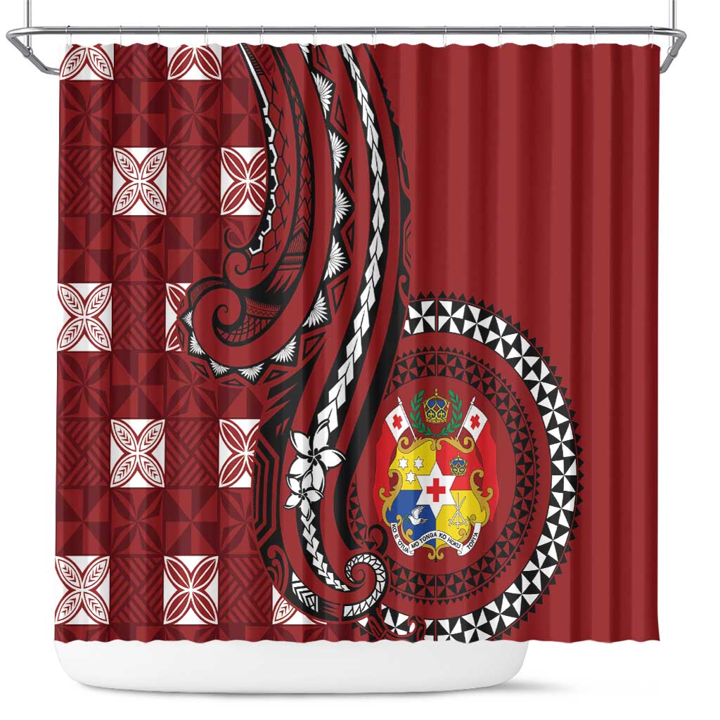 Tonga Ngatu Shower Curtain Iconic Red Manulua Motifs