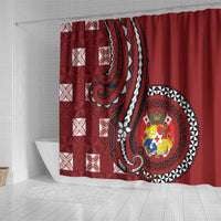 Tonga Ngatu Shower Curtain Iconic Red Manulua Motifs