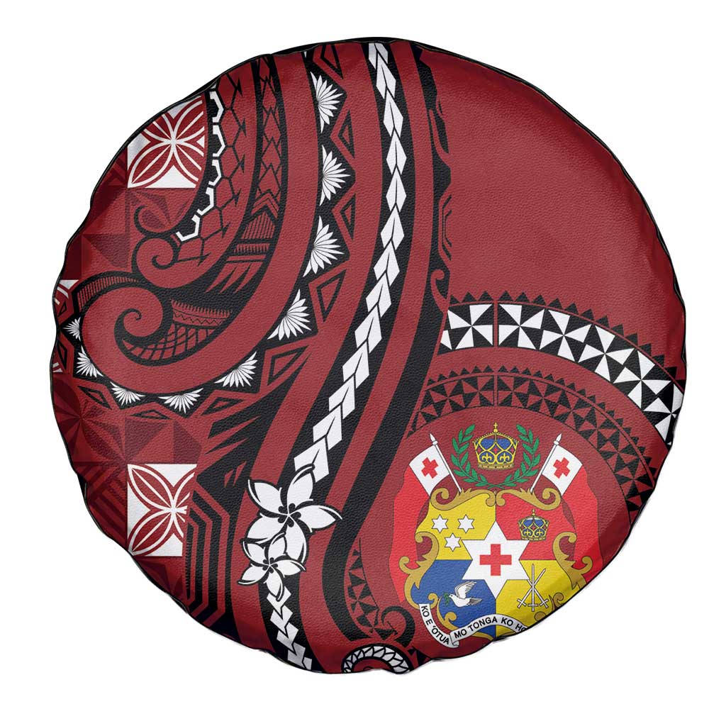 Tonga Ngatu Spare Tire Cover Iconic Red Manulua Motifs