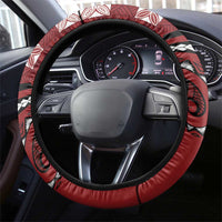 Tonga Ngatu Steering Wheel Cover Iconic Red Manulua Motifs