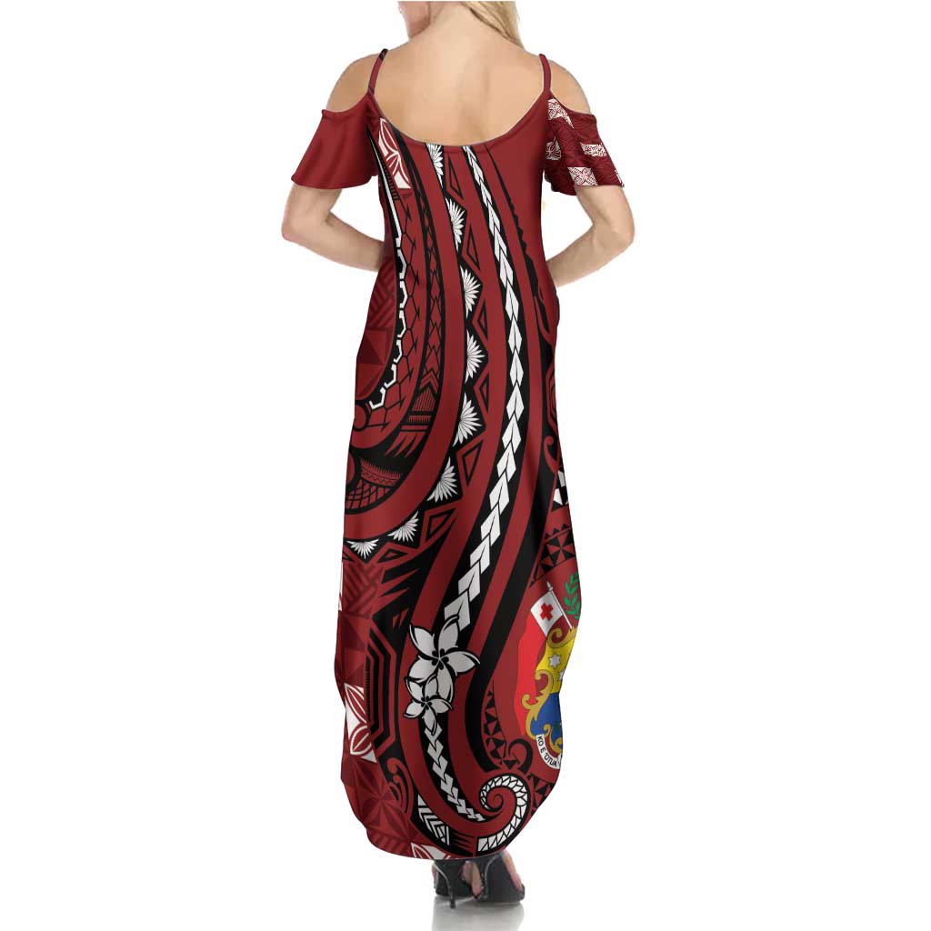 Personalized Tonga Ngatu Summer Maxi Dress Iconic Red Manulua Motifs